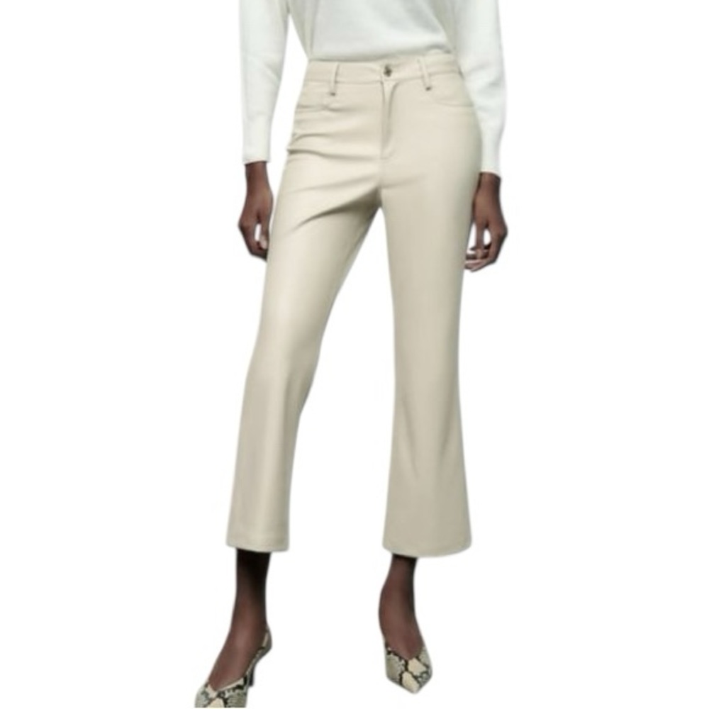 Zara Ivory Ecru Vegan Leather High Waist Cropped Flared Pant - 4